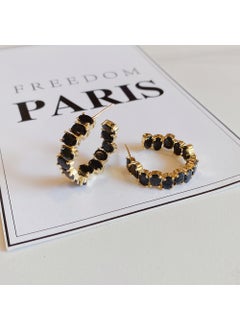 Black C-Shaped Zircon Earrings S925 Silver Needle Personality Fashionable Geometric Style Womens Ear Jewelry Gold [Silver Needle]]
