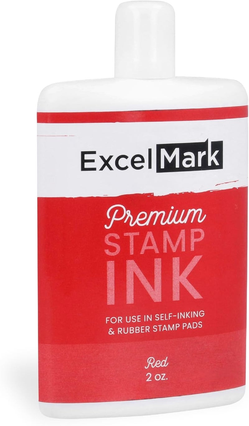ExcelMark Premium Self Inking Stamp Refill Ink - 2 oz. Red Ink for Rubber Stamp Pads - Image 1