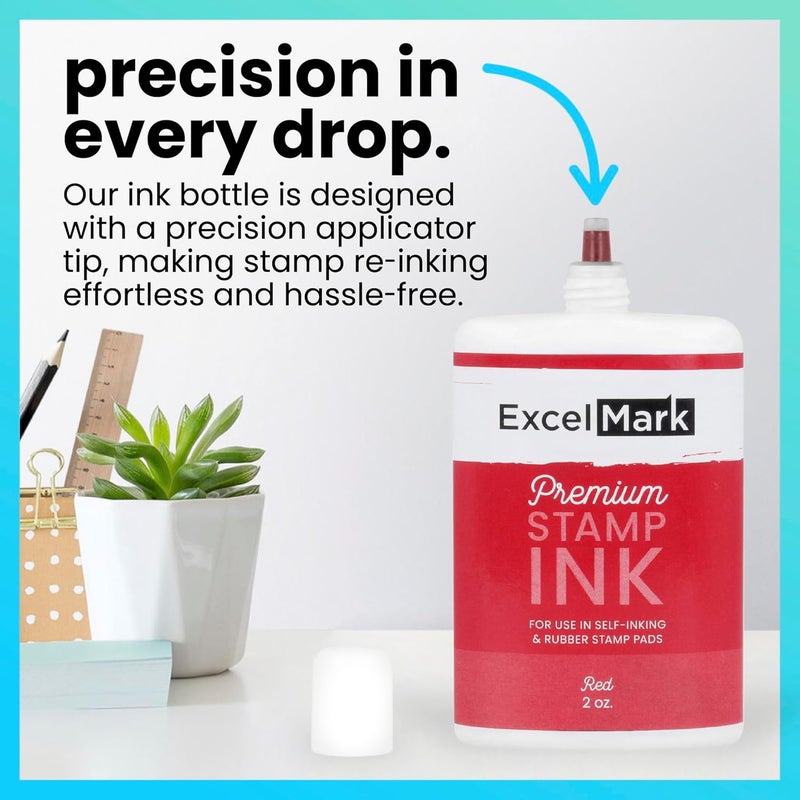 ExcelMark Premium Self Inking Stamp Refill Ink - 2 oz. Red Ink for Rubber Stamp Pads - Image 2