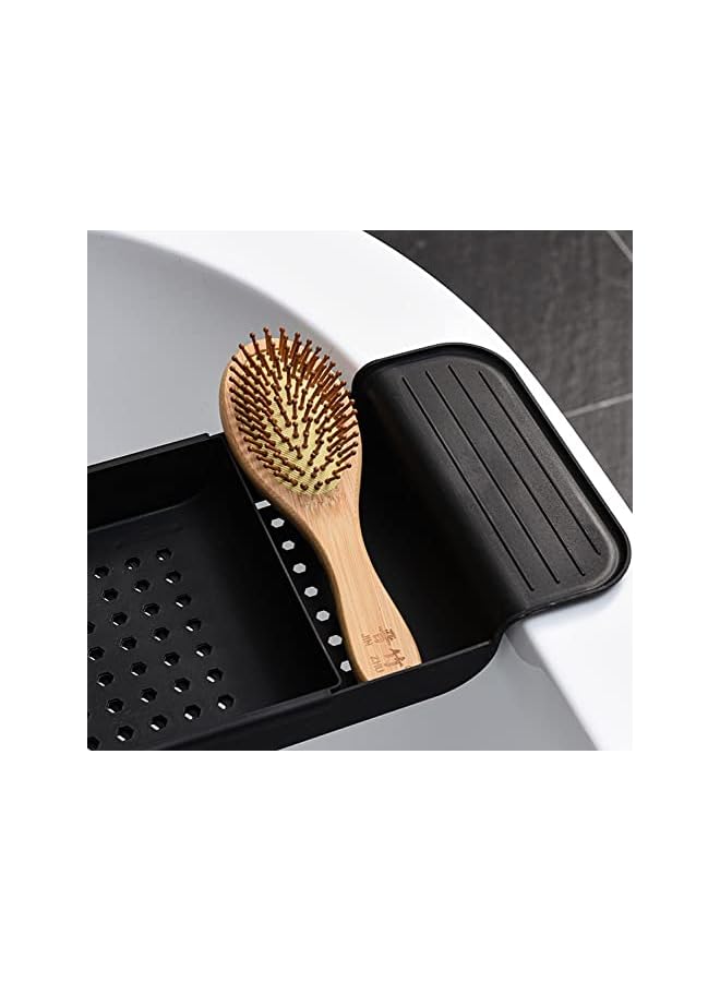 PROMASS صينية حوض استحمام قابلة للتوسيع، رف تخزين غير قابل للانزلاق، منظم حوض استحمام متعدد الوظائف للهاتف والكتب والمشروبات وإكسسوارات الاستحمام (أسود) - Image 4