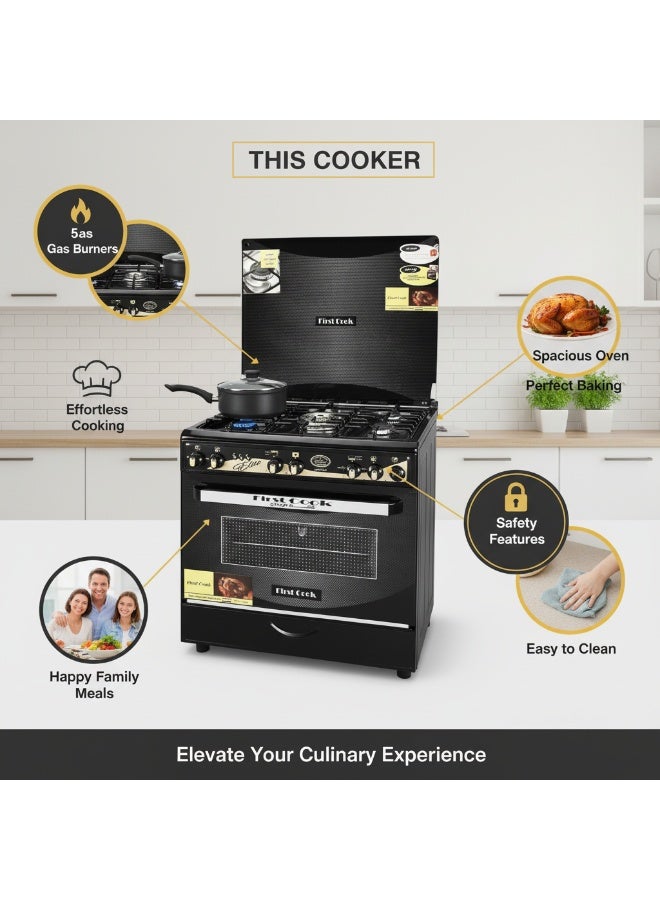 First Cook Black Gold Cooker 5 Burners with Auto Ignition 80x60cm - Image 5