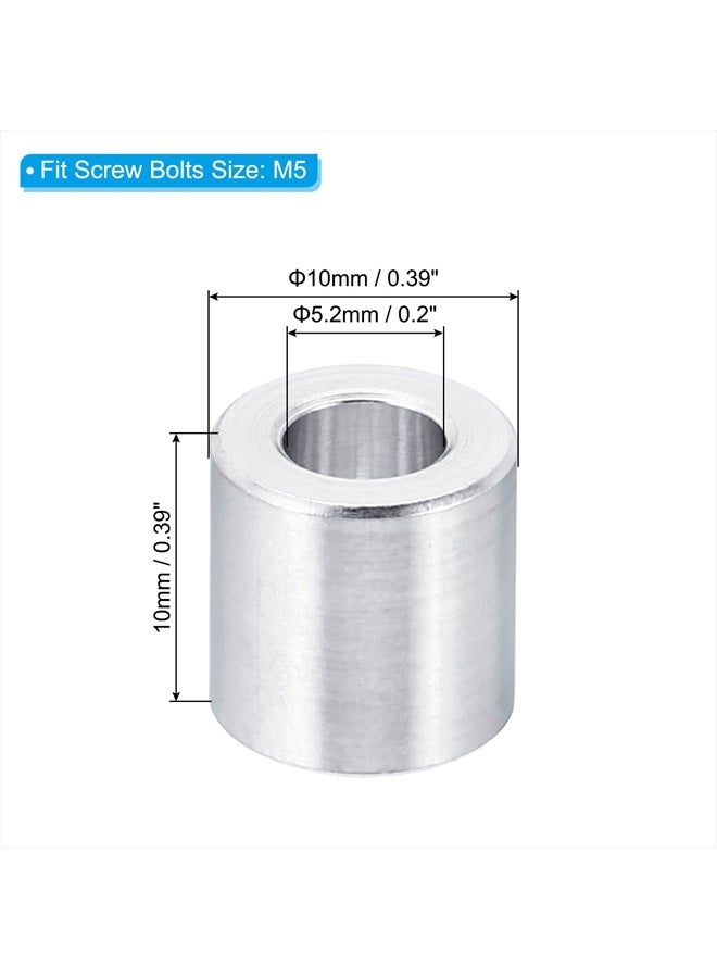 PATIKIL فاصل ألومنيوم M5، عبوة 20 حبة 5.2 مم ID × 10 مم OD × 10 مم L فاصل معدني ألومنيوم دائري بتشطيب عادي فاصل مسمار للدبابيس M5 - Image 2