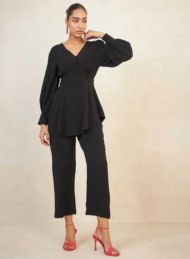 Femmella Solid Longline Curved Hem Top & Pants Co-Ords by Styli