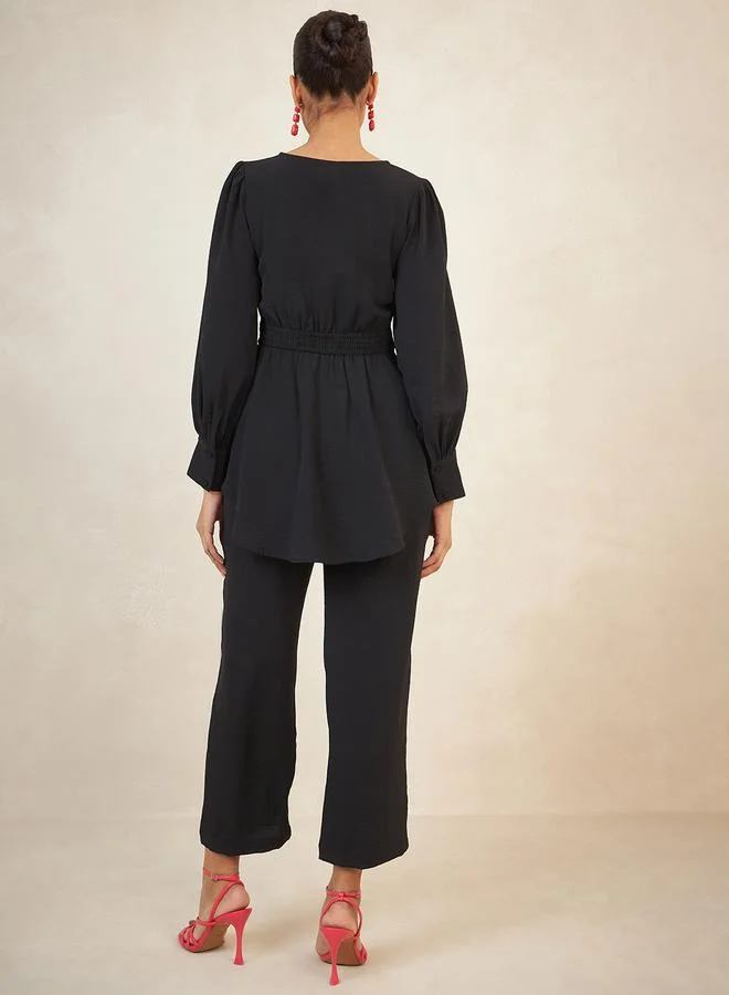 Femmella Solid Longline Curved Hem Top & Pants Co-Ords by Styli