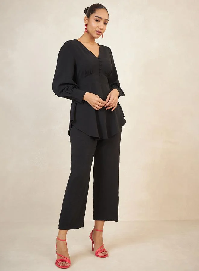 Femmella Solid Longline Curved Hem Top & Pants Co-Ords by Styli