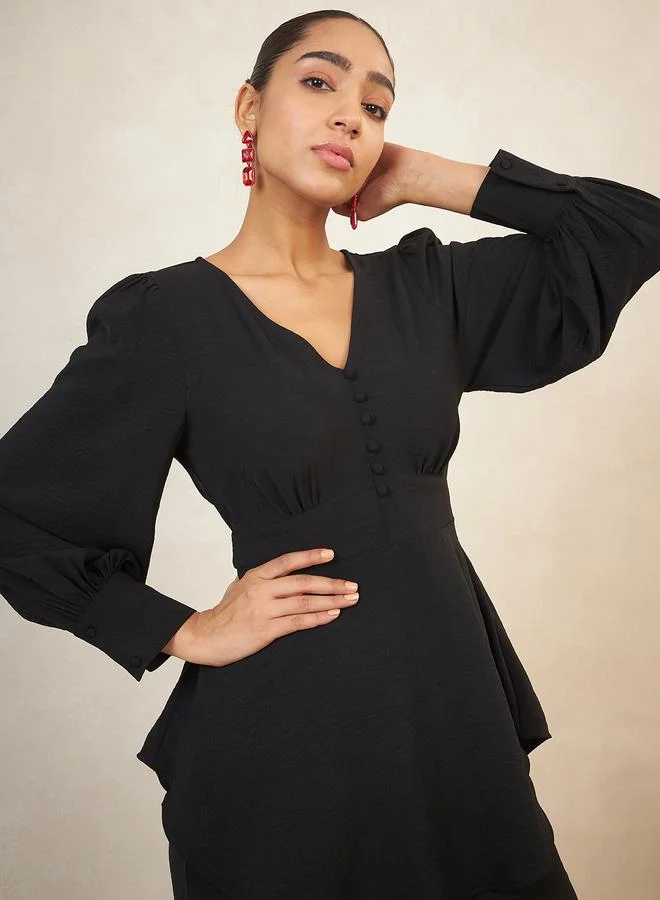 Femmella Solid Longline Curved Hem Top & Pants Co-Ords by Styli