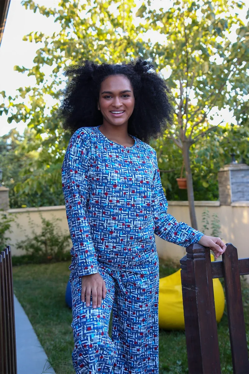 اكبينيز Women's Combed Cotton Wide Leg Pajamas Set 4125