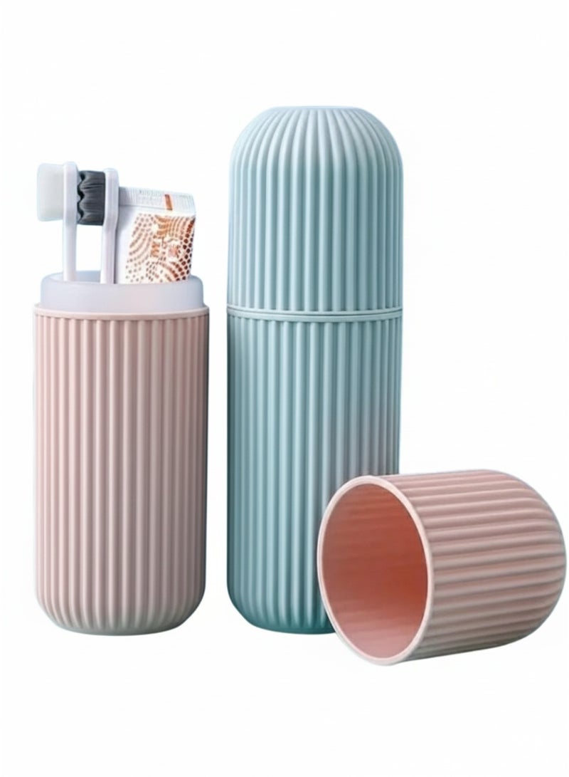 Portable Capsule Toothbrush and Toothpaste Holder 2Pcs, Travel Plastic Toothbrush Storage Case, Hygienic Toothbrush Box for Kids and Adults, Random Color - Image 1