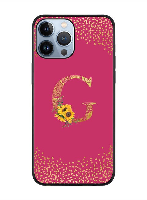 Rugged Black edge case for Apple iPhone 13 Pro Max, Soft Phone case Custom Monogram Initial Letter Mandala Floral Pattern Alphabet- G (Dark Pink Rose)