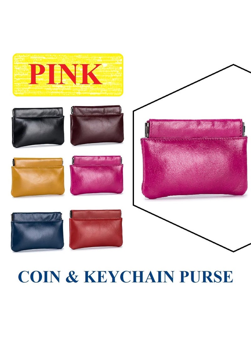 Meetion 1 Piece Mini PU Leather Coins Purse Changes and Cards Holder Squeeze Small Pouch Pink - Image 1