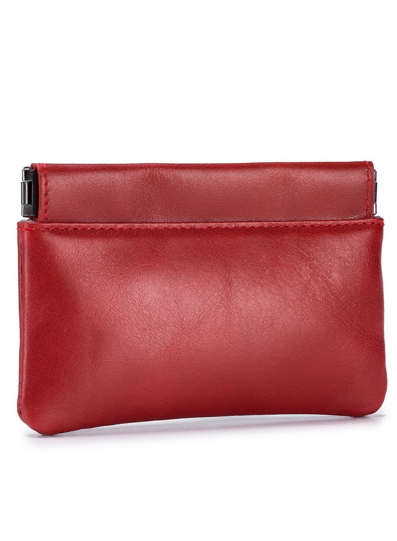 Meetion 1 Piece Mini PU Leather Coins Purse Changes and Cards Holder Squeeze Small Pouch Pink - Image 2