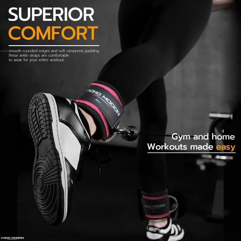 AOHO MOOON Comfortable Adjustable Ankle Straps for Cable Machines Women, Gym Workout Leg Strap, Ankle Cuffs for Glute Workouts, Foot Straps for Kickback, One Size Fit All with D Ring - Image 5