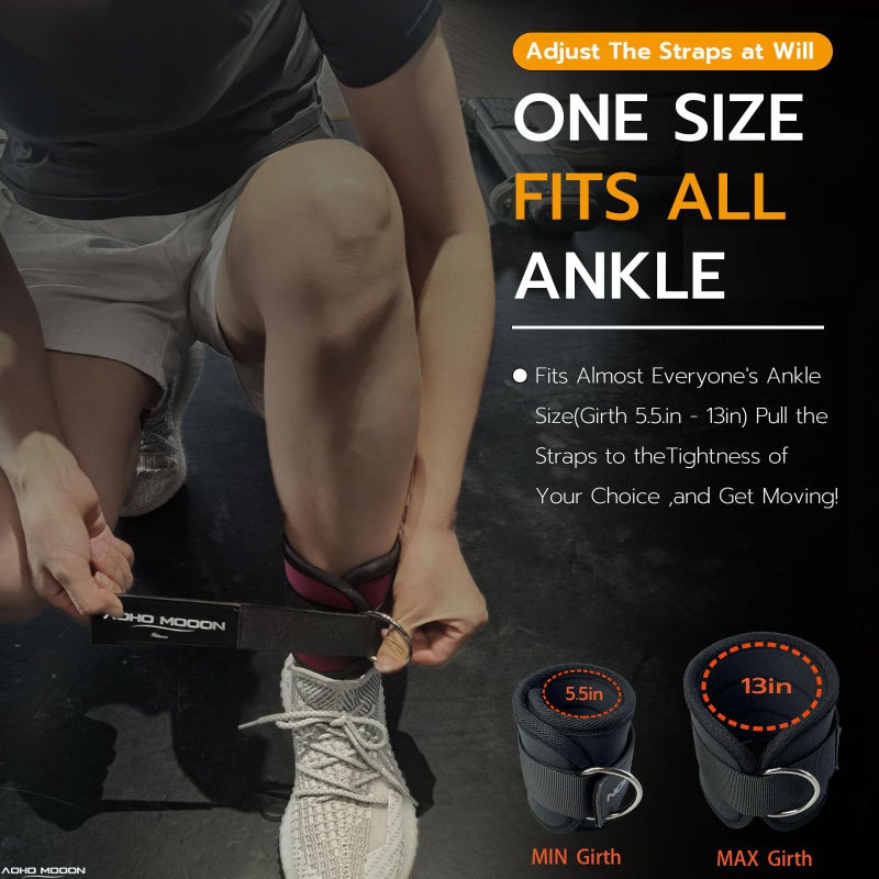 AOHO MOOON Comfortable Adjustable Ankle Straps for Cable Machines Women, Gym Workout Leg Strap, Ankle Cuffs for Glute Workouts, Foot Straps for Kickback, One Size Fit All with D Ring - Image 3