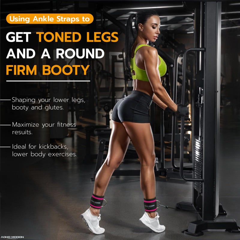 AOHO MOOON Comfortable Adjustable Ankle Straps for Cable Machines Women, Gym Workout Leg Strap, Ankle Cuffs for Glute Workouts, Foot Straps for Kickback, One Size Fit All with D Ring - Image 2