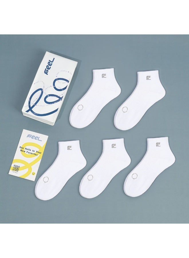 FEEL Men's Ankle Socks, Breathable Cotton Blend, White, 5 Pairs - Image 3