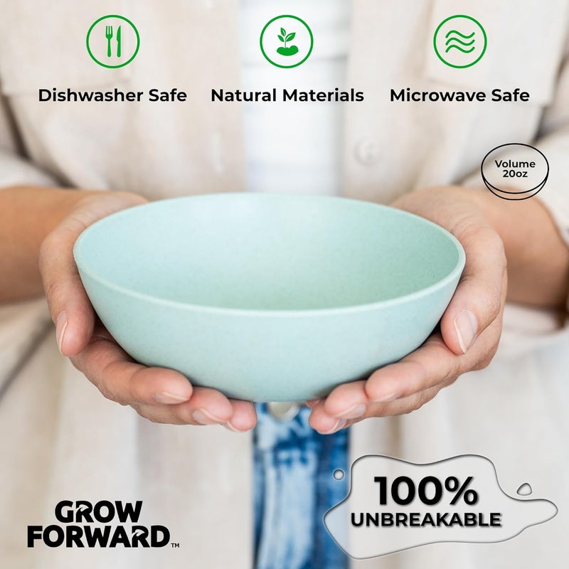 Grow Forward Premium Wheat Straw Bowls  20oz Microwave Safe Plastic Cereal Bowls Set of 8 for Kitchen Camping RV Dessert Snack Soup Salad Fruit  Reusable Unbreakable  BPA Free  Seascape - Image 5