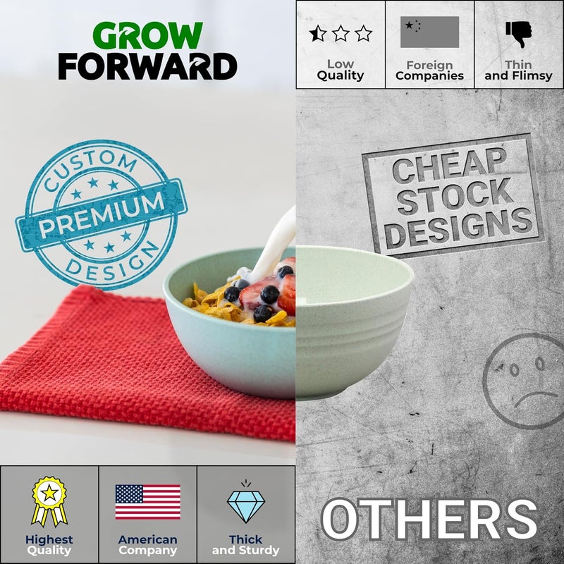 Grow Forward Premium Wheat Straw Bowls  20oz Microwave Safe Plastic Cereal Bowls Set of 8 for Kitchen Camping RV Dessert Snack Soup Salad Fruit  Reusable Unbreakable  BPA Free  Seascape - Image 4