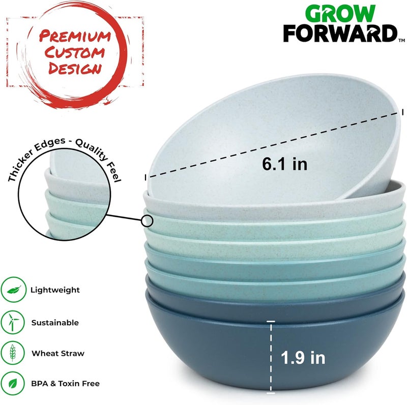 Grow Forward Premium Wheat Straw Bowls  20oz Microwave Safe Plastic Cereal Bowls Set of 8 for Kitchen Camping RV Dessert Snack Soup Salad Fruit  Reusable Unbreakable  BPA Free  Seascape - Image 3