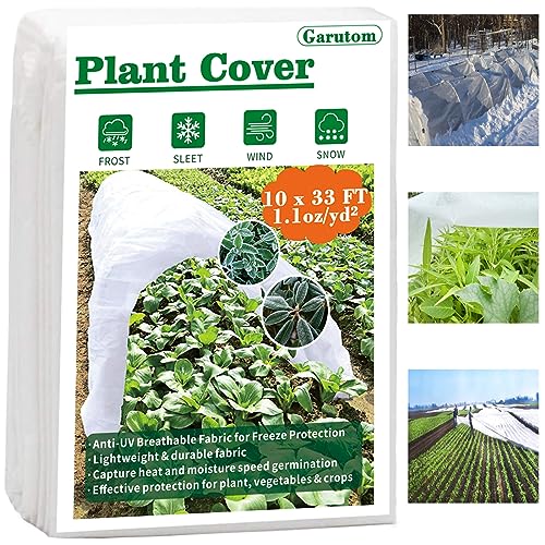 Garutom Plant Covers Freeze Protection 10ft x 33ft 1.1 oz Frost Cloth Plant Freeze Protection, Frost Blankets for Outdoor Plants Winter or Floating Row Covers Shade Cloth for Gardens, Vegetables - Image 1