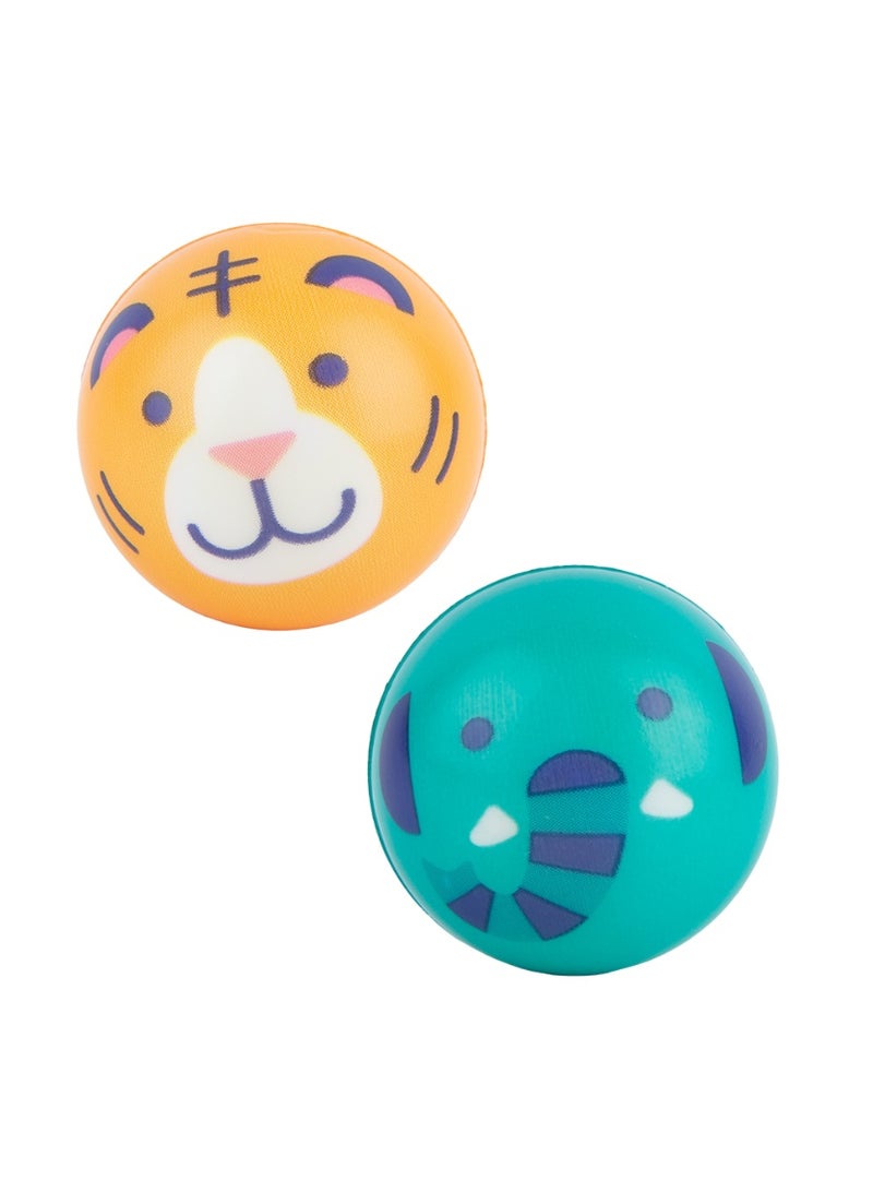 Daiso Elephant & Tiger Ball Set, Blue & Orange, 2 Pieces, 4.5cm - Image 1