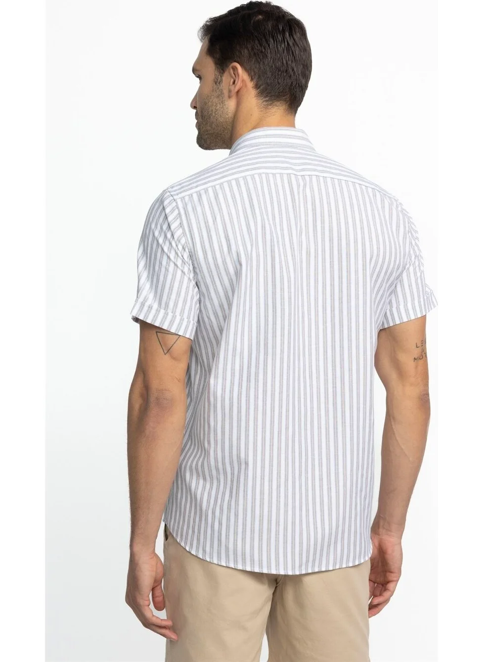 تودورس Classic Fit Short Sleeve Striped Cotton Beige Shirt