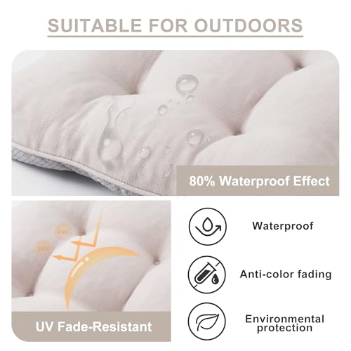 Battilo Chair Cushions Set of 2 for Dining Chairs, Seat Cushions for Kitchen Chairs with Non-Slip Backing, Indoor/Outdoor Waterproof Chair Seat Pads with Ties, 15.5"x15.5"x4", Beige - Image 3
