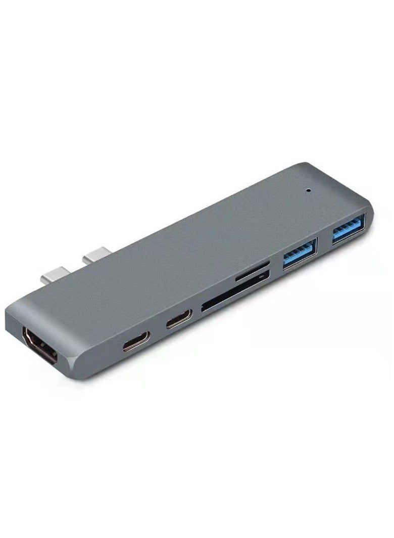 SYOSI Dual Type-C USB 3.0 Hub Adapter Laptop Docking Station Dual Monitor HDMI Splitter Grey  - Image 1