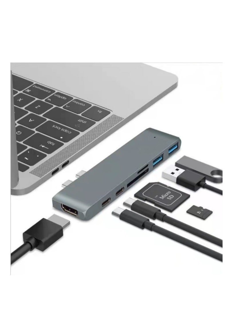 SYOSI Dual Type-C USB 3.0 Hub Adapter Laptop Docking Station Dual Monitor HDMI Splitter Grey  - Image 2