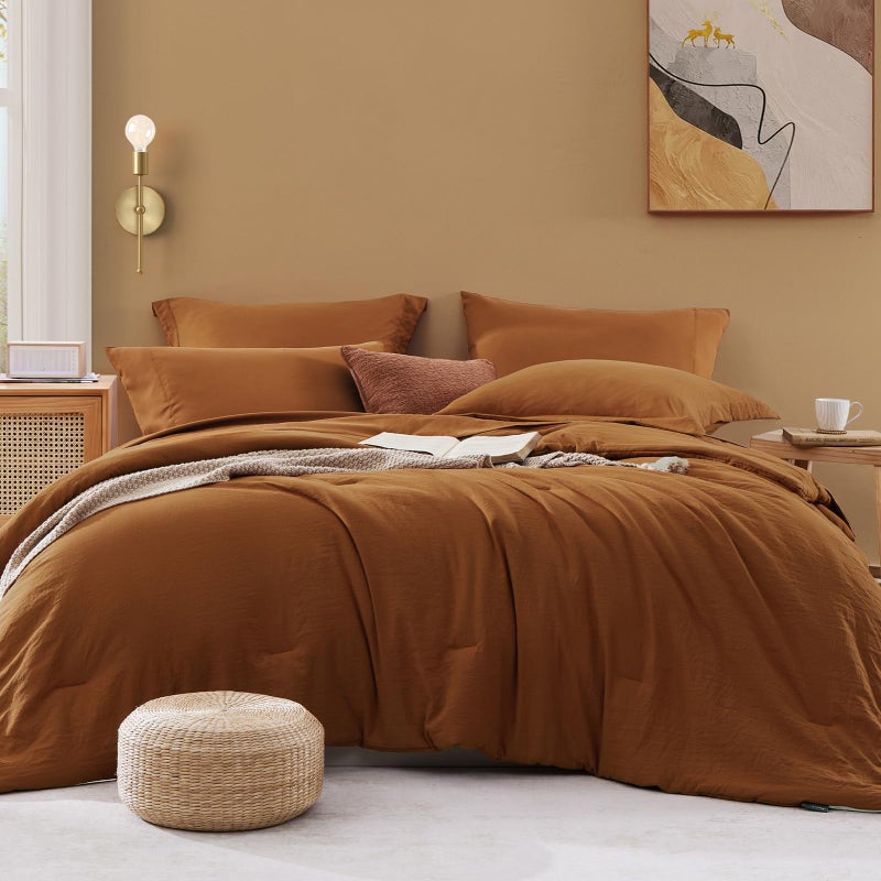 WRENSONGE Full Size Comforter Sets- 7 Pieces Soft Terracotta Bed in a Bag with Fitted Sheet, Flat Sheet, 2 Pillow Shams, 2 Pillowcases, Warm Bedding Sets for All Season - Image 1