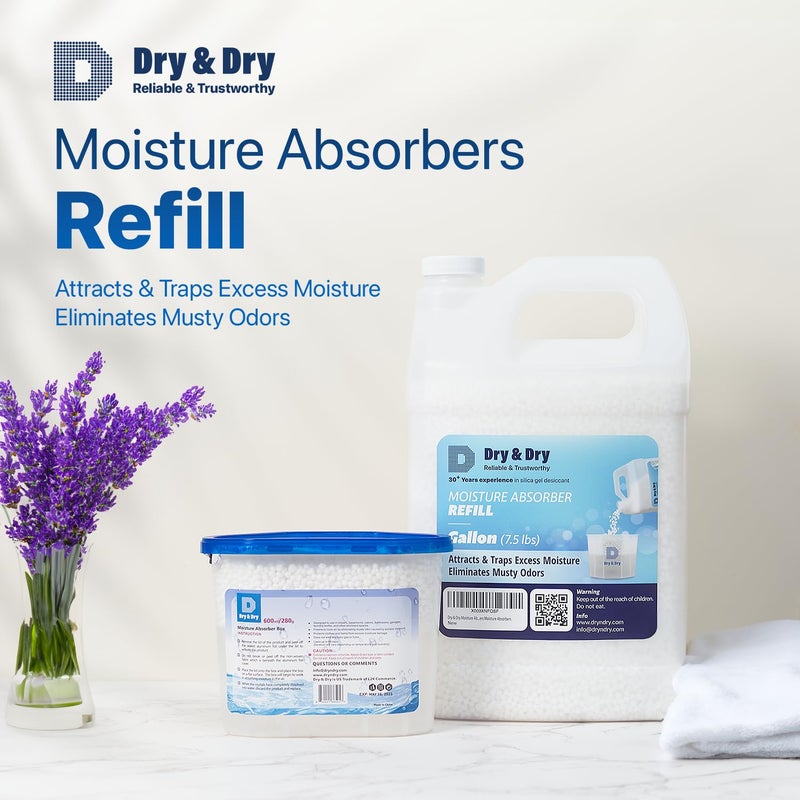 Dry & Dry حبيبات إعادة تعبئة ماصات الرطوبة الجافة والجافة (4 أرطال) - مزيلات الرطوبة لمنازل، مزيل رطوبة للقبو، مزيلات رطوبة لغرفة النوم، مزيلات رطوبة صغيرة، ماصات الرطوبة - Image 2