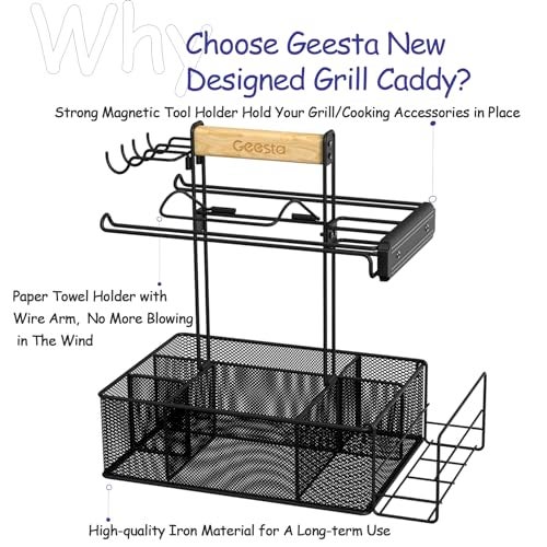 Geesta Grill Caddy - BBQ & Picnic Caddy with Paper Towel & Magnetic Tool Holders, Condiment Storage for Camper & Tailgate - Image 4