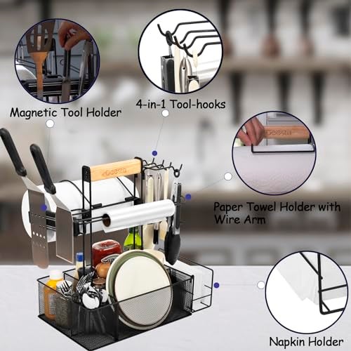 Geesta Grill Caddy - BBQ & Picnic Caddy with Paper Towel & Magnetic Tool Holders, Condiment Storage for Camper & Tailgate - Image 3