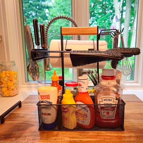 Geesta Grill Caddy - BBQ & Picnic Caddy with Paper Towel & Magnetic Tool Holders, Condiment Storage for Camper & Tailgate - Image 5
