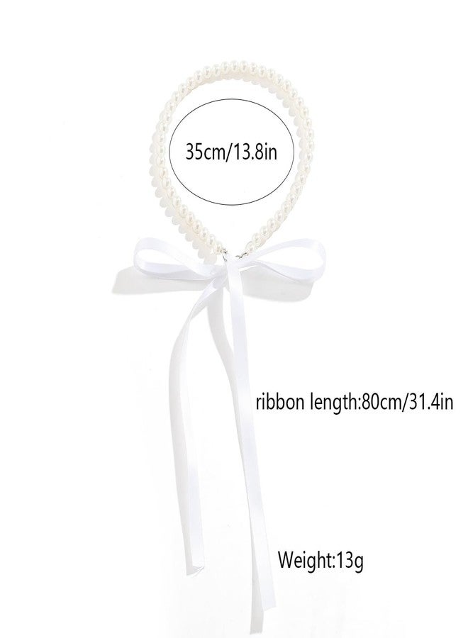 RECTYO GALLERY 1 Pcs Premium Elegant Boho Faux-Pearl Choker Necklace with Ribbon Bow Detail - A Trendy Beaded Necklace Jewelry for Women - Image 3