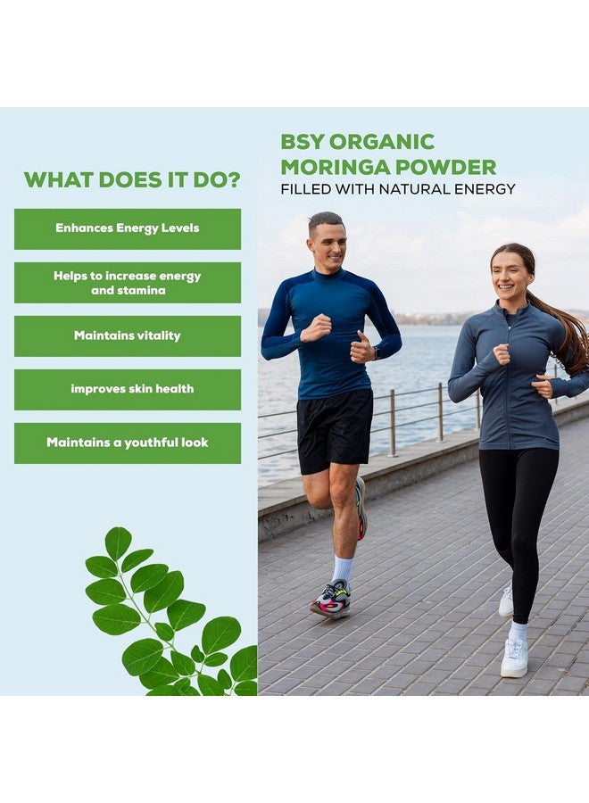 BSY مسحوق المورينغا العضوي - 0.5 رطل (227 جرام) | مسحوق المورينغا للشعر والبشرة | المورينغا أوليفيرا الغنية بمضادات الأكسدة وفيتامين المناعة | خام من الهند لشاي المورينغا، المشروبات، السموذي - عبوة واحدة - Image 2