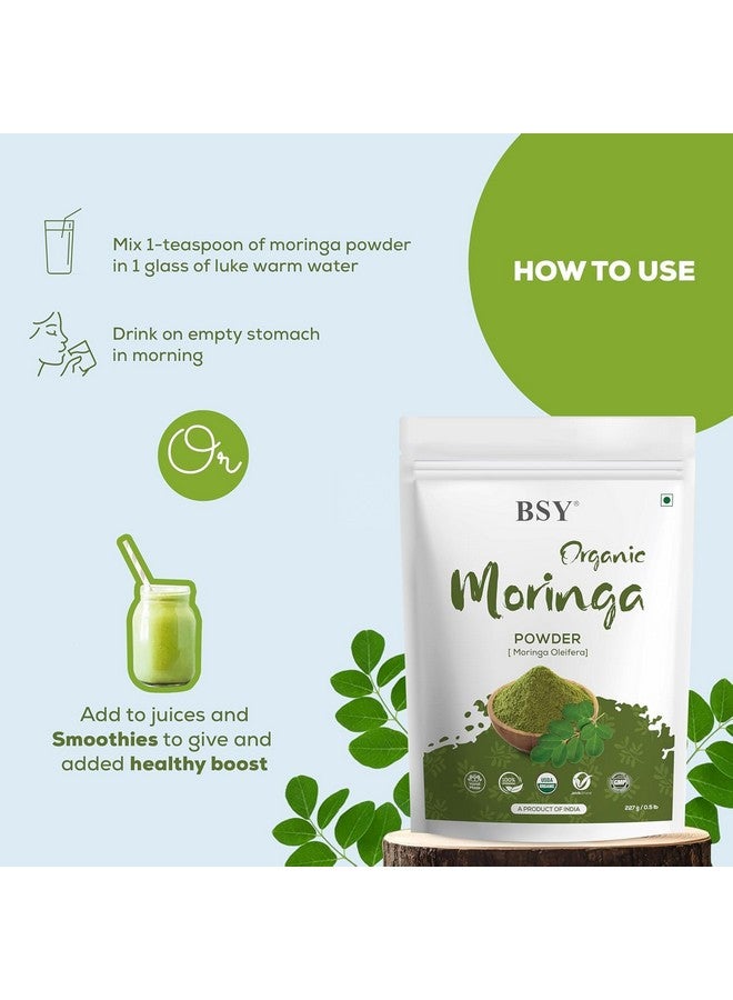 BSY مسحوق المورينغا العضوي - 0.5 رطل (227 جرام) | مسحوق المورينغا للشعر والبشرة | المورينغا أوليفيرا الغنية بمضادات الأكسدة وفيتامين المناعة | خام من الهند لشاي المورينغا، المشروبات، السموذي - عبوة واحدة - Image 4
