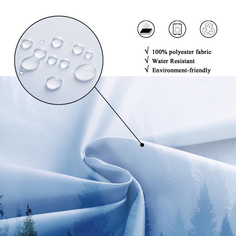 Riyidecor Small Stall Shower Curtain for Bathroom Decor 36Wx72H Narrow Half Rv Nature Blue Mens Misty Tree Mountain Foggy Woodland Art Printed Fabric Polyester Waterproof 7 Pack Plastic Hooks - Image 4
