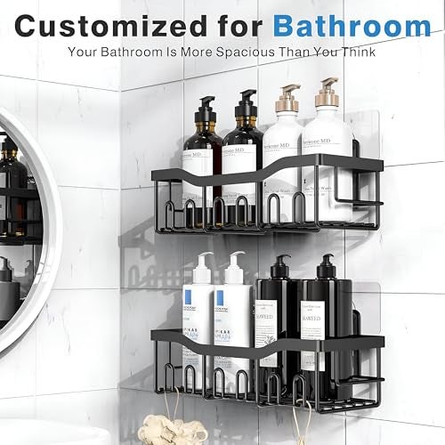 Homeor Self Adhesive Bathroom Shelf I Wall Mounted Bathroom Organizer I Shower Caddy Shelf Organizer Rack I Multifunctional Bathroom Rack for Bathroom, Living Room & Kitchen Accessories, Pack of 2 - Image 3