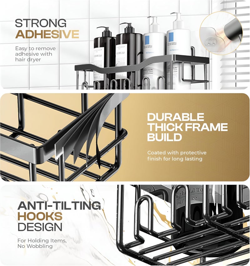 Homeor Self Adhesive Bathroom Shelf I Wall Mounted Bathroom Organizer I Shower Caddy Shelf Organizer Rack I Multifunctional Bathroom Rack for Bathroom, Living Room & Kitchen Accessories, Pack of 2 - Image 2
