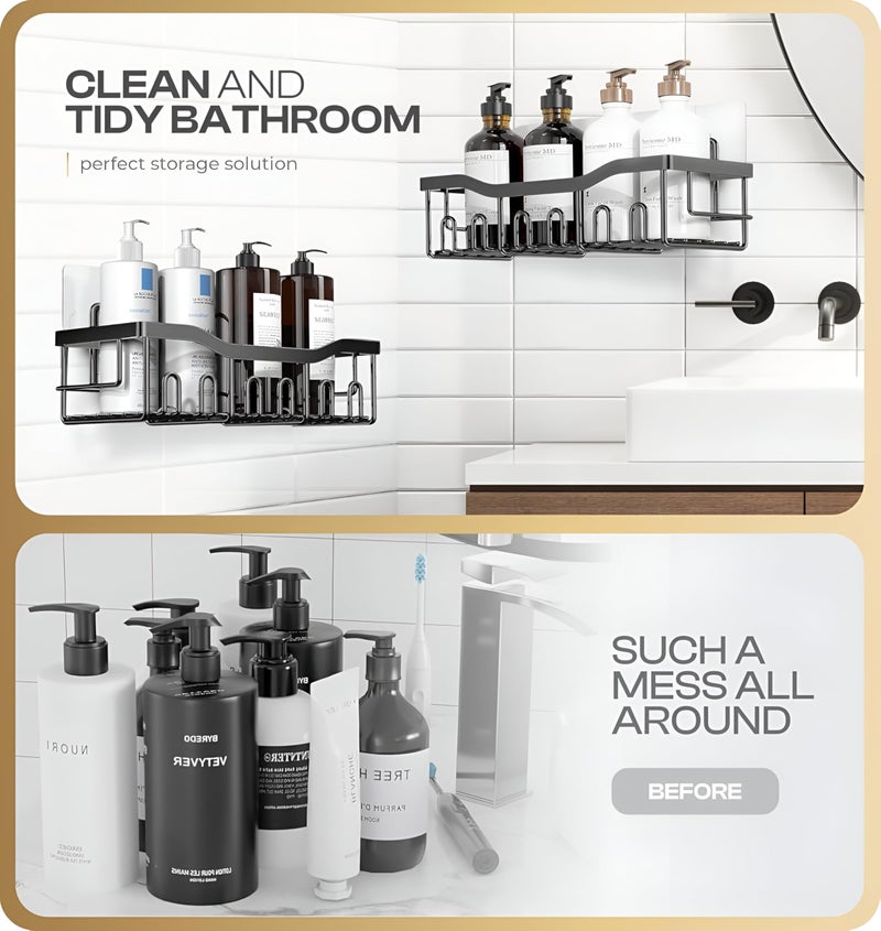 Homeor Self Adhesive Bathroom Shelf I Wall Mounted Bathroom Organizer I Shower Caddy Shelf Organizer Rack I Multifunctional Bathroom Rack for Bathroom, Living Room & Kitchen Accessories, Pack of 2 - Image 5