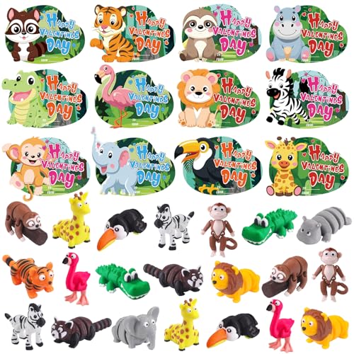 Celltestria 24Pcs Valentines Mini 3D Printed Forest Animals for Kids 12 Styles 3D Printed Figurines with Cards for Party Favors Valentines Fidget Toys for Classroom Prize Rewards Gifts Exchange - Image 1