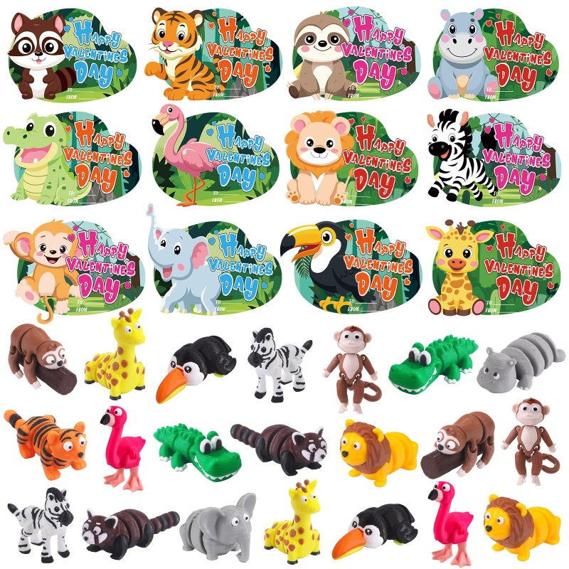 Celltestria 24Pcs Valentines Mini 3D Printed Forest Animals for Kids 12 Styles 3D Printed Figurines with Cards for Party Favors Valentines Fidget Toys for Classroom Prize Rewards Gifts Exchange - Image 3