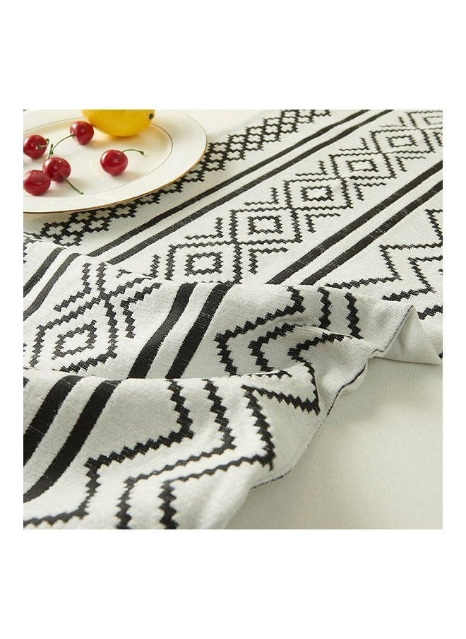 FLYROAD - Chenille Geometric Tassel Table Runner White/Black 33 x 180cm - Image 1
