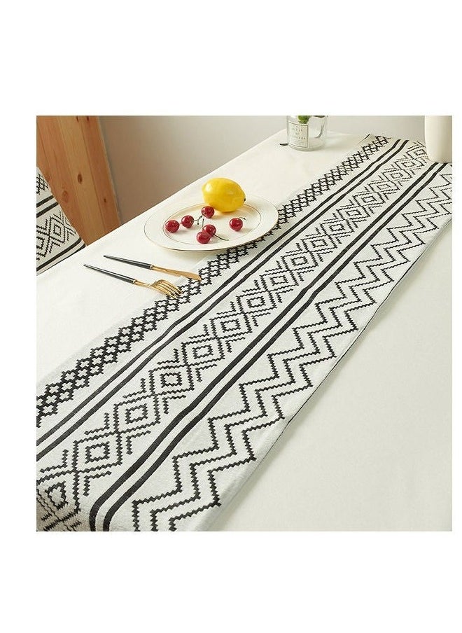 FLYROAD - Chenille Geometric Tassel Table Runner White/Black 33 x 180cm - Image 1