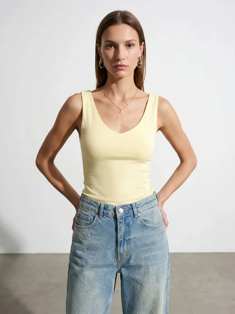 ديلفين DILVIN Women's Sleeveless V-neck Slim-fit Blouse