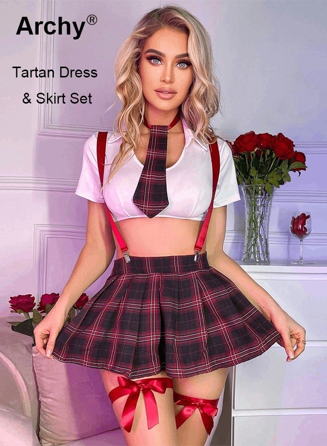 Archy Cozy Collegiate Charm Tartan Lingerie Set with Tie Playful Cosplay Uniform for Women - Image 1