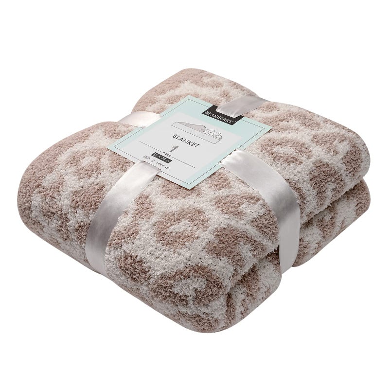 bearberry Fuzzy Leopard Knitted Throw Blanket Soft Cozy Warm Microfiber Blanket for Couch Sofa Bed Travel StoneCream 51x70