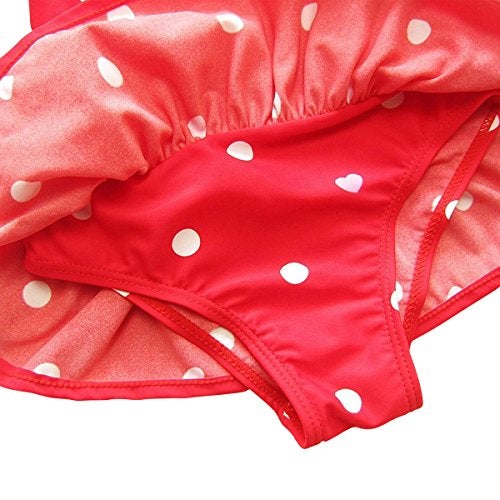 Jastore Baby Girls Swimwear One Piece Swimsuits Beach Wear with Headband (2-3T, Red) - Image 3