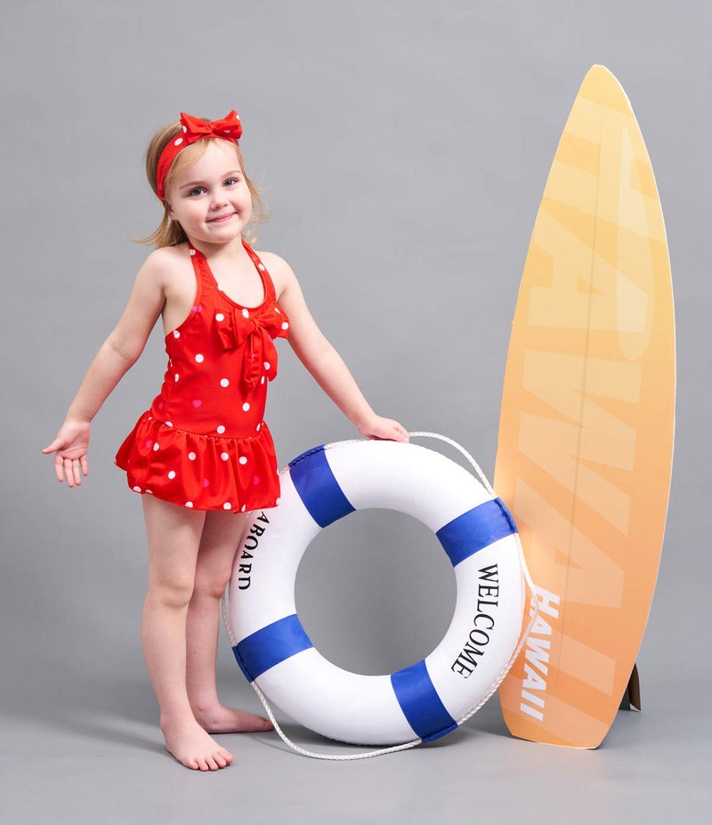Jastore Baby Girls Swimwear One Piece Swimsuits Beach Wear with Headband (2-3T, Red) - Image 4