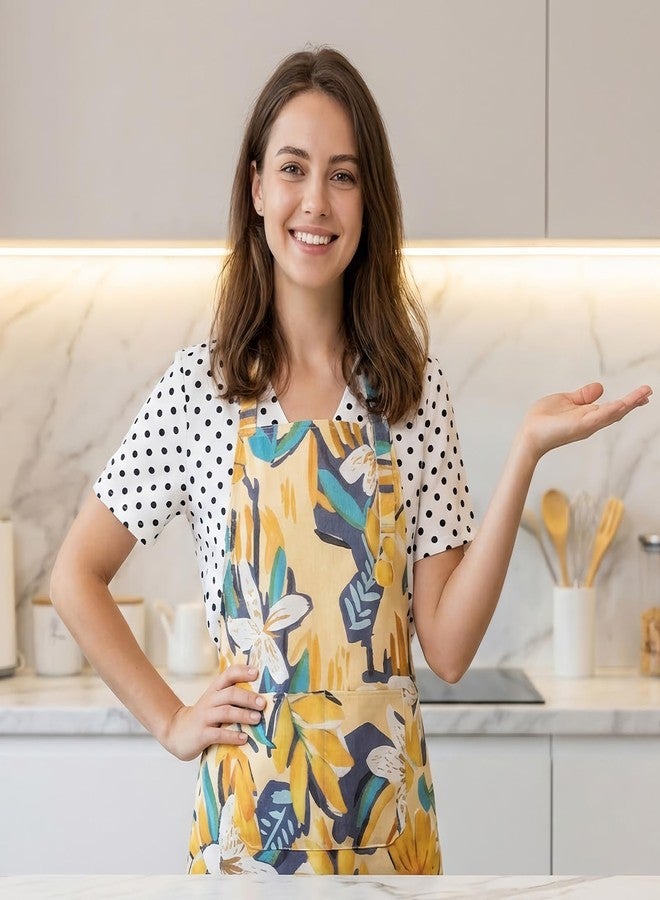 XLSXEXCL مريلة XLSXEXCL مزينة بالزهور للنساء مع جيوب، قابلة للتعديل، مناسبة للمطبخ والطبخ والبستنة وتقديم الطعام والضيافة في صالونات التجميل - Image 3